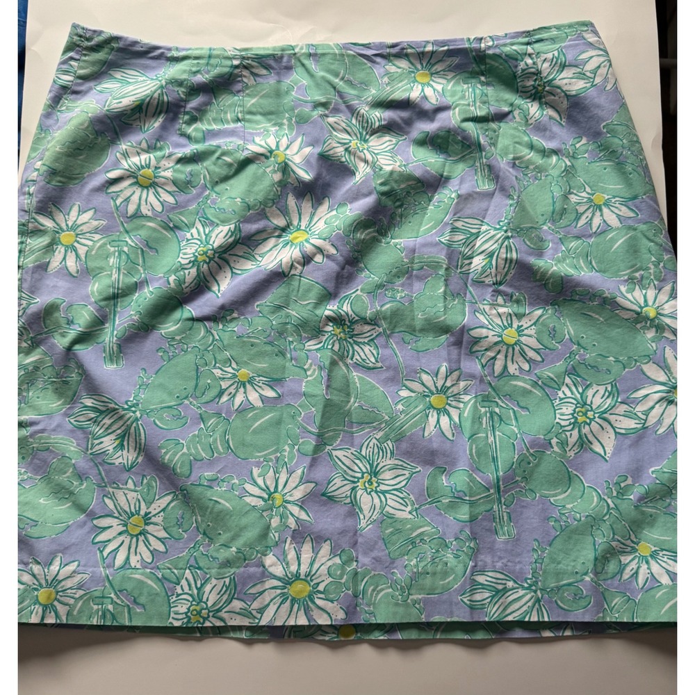 Lilly Pulitzer Vintage Lobster Daisy Violin Print Skirt Size 14 Purple Green
